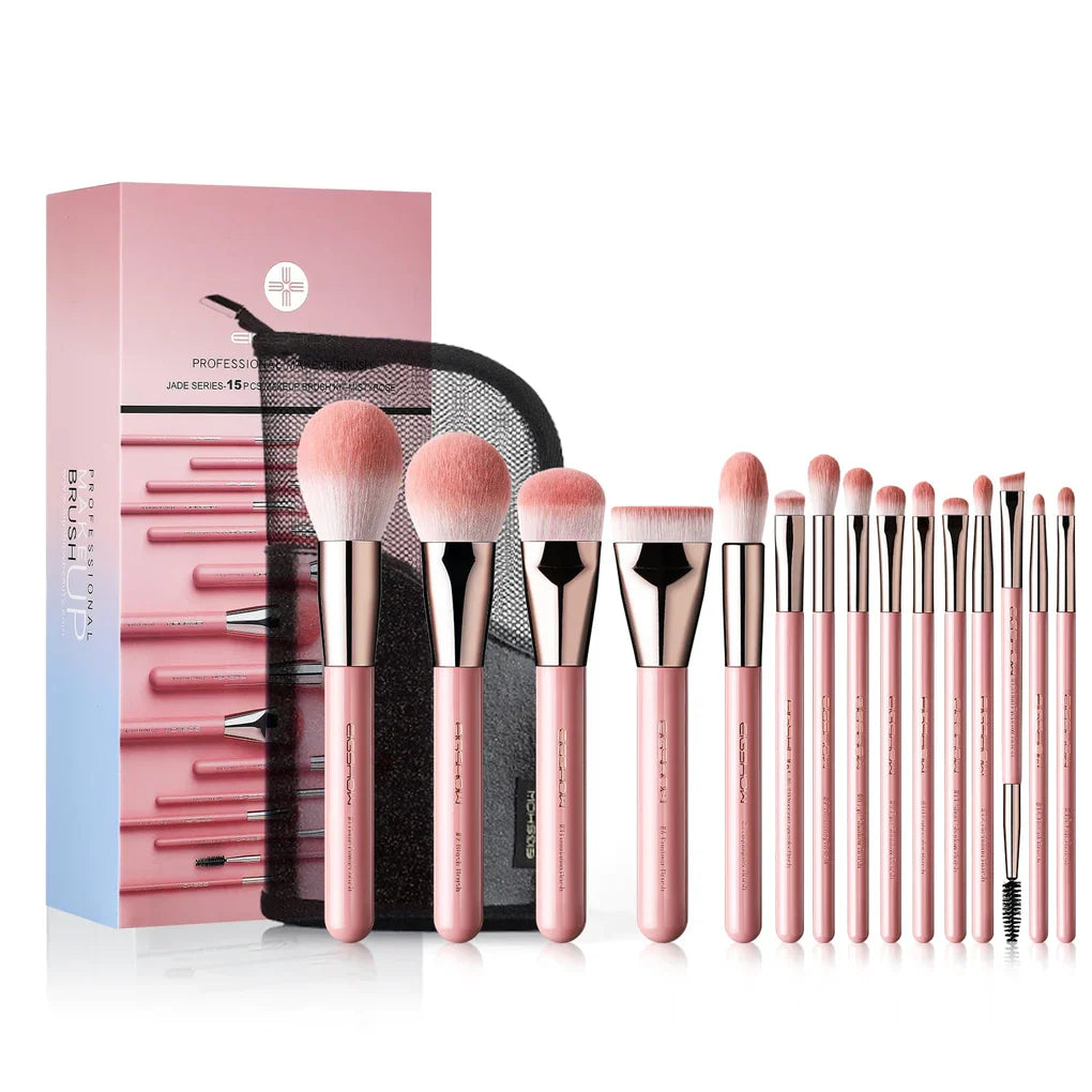 Jade Series Mistyrose Makeup Brush Kit 15 Pieces